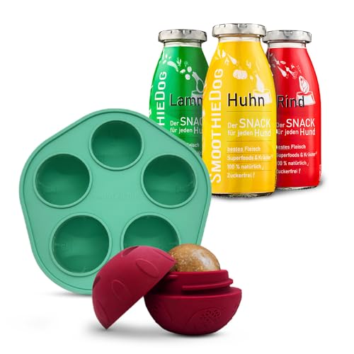 SmoothieDog Schleckball Hundesmoothie 3er Mix Klassik (250ml) - Schleckball für Hunde, Snackball, zur Beschäftigung, bpa frei, robust, befüllbar, zum einfrieren, spülmaschinenfest