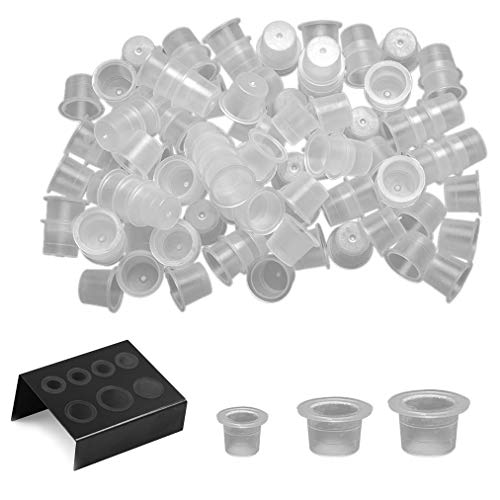 Lucktao Ink Cups Einweg, 300 Stück Tattoo Farbkappen Cups, Tintenbecher Tattoo, 100 kleine 100 mittlere 100 große Tattoo-Tintenbecher,Transparent Pigment Cap Kunststoff Tinten Tasse Tattoo Zubehör Cover