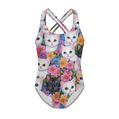 Image of WELLFLYHOM Girls Swimsuit 5-14 Cross Back Swimwear Full Coverage One Piece Bathing Suit Sleeveless Beachwear