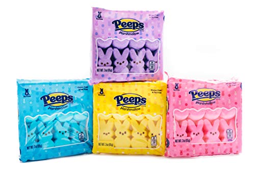 Marshmallow Peep Bunnies Easter Colors - 4 Packs of 8 - Yellow, Lavender, Pink, and Blue Bunnies - Old Fashioned Candy - Retro Treats for Easter Baskets and Decorations