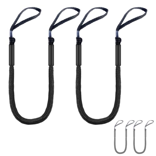 Bungee Dock Lines with Loops for Boats – Lightweight Elastic Pontoon, Deck Boat, Jet Ski, PWC, Kayak, Small to Medium Vessel Mooring Ropes & Spring Lines for Quick Docking (2, Black, 4 Feet) - image 1