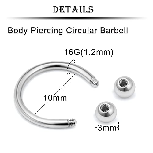 Kridzisw 16G Septum Nose Rings Eyebrow lip Rings Lobe Earrings Hoop 316L Surgical Steel Cartilage Helix Tragus Rook Daith Earrings Hoops Piercing Jewelry for Women Men 6mm 8mm 10mm 12mm 14mm 16mm3