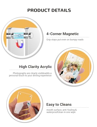 4 Pack Car Picture Holder, Clear Acrylic Magnetic Car Photo Holder, Horizontal & Vertical Photo Car Visor Photo Clip, Personalized Car Picture Frame, Suitable for Adding Family, Personal or Pets Photos - Image 5