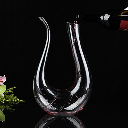BESTonZON Wine Decanter Beluchter U-vorm loodvrij kristalglas wijn karaf glazen fles klasse B 1500 ml (handgemaakt… - Afbeelding 6