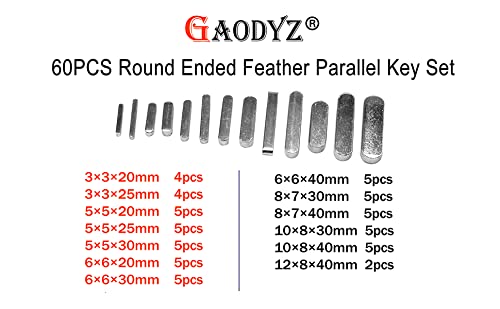 GAODYZ 60 PCS Round Ended Feather Key Set Parallel Drive Shaft Keys Assortment