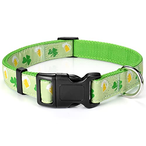 Malier St. Patrick's Day Dog Collar for Small Medium Large Dogs Cats Pets, Nylon Dog Collar with Metal Buckle (Small, Light Green)
