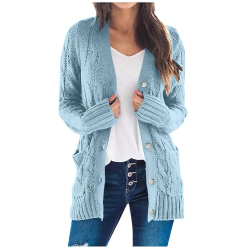 Jersey Mujer Invierno Tallas Grandes Cardigan Mujer Larga Manga Larga Chaqueta Punto Ligero Cómodo Elegante Cárdigan Chaqueta Largos Abierto Jersey con Bolsillos(Azul Azul,XL)