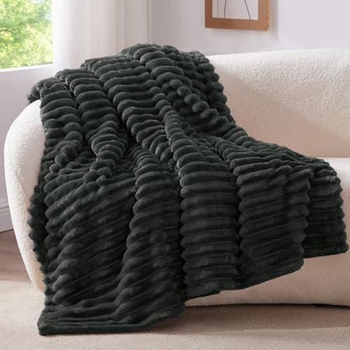 Image of BEDELITE Ribbed Fleece Throw Blanket for Couch, Charcoal Grey, 50 inchx70 inch