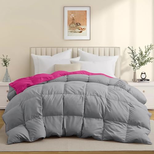 Image of Super Comfort Reversible 500 GSM Comforter Single Size (60 inchX90 inch) - Heavy Winter Comforter 500 GSM Microfiber Fill - Duvet /Blanket Single Size - Hot Pink /Silver Grey Color