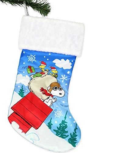 Peanuts Snoopy Kurt Adler Cuffed Satin Holiday Stocking (19", Blue/White) #TOP6
