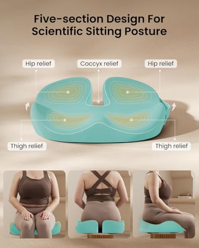 Image of ProtoArc Extra Large Seat Cushions for Office Chairs, Ergonomic Memory Foam Seat Cushion for Home, Extra Cover, Car Seat Cushions for Driving, Pressure Relief Pad for Sciatica - Mint Green