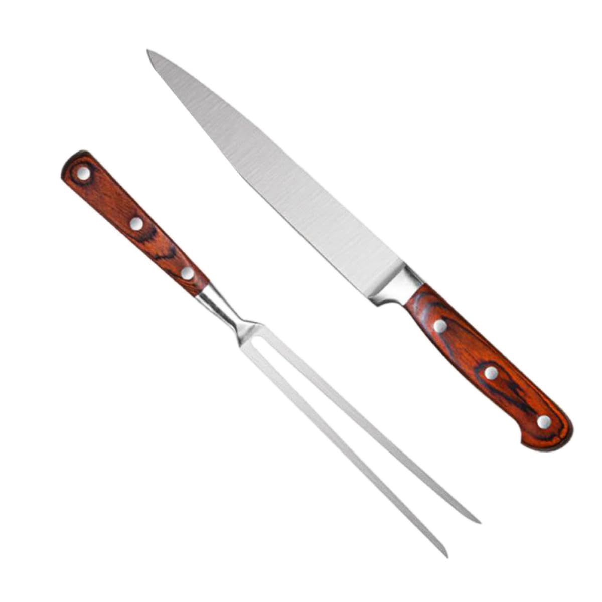 Kichvoe Set di Coltello e Forchetta per Barbecue in Acciaio Inox Riutilizzabile Colore Caffè, Confezionato in Scatola, per Barbecue All'aperto e Grigliate