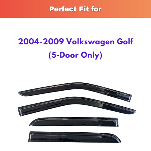 Image of KPY Rain Guards Fit for 2004-2009 Volkswagen Golf, Out-Channel Window Visors Vent Wind Deflectors 4PC, Car Accessories for 04-09 VW Golf (5-Door Only)