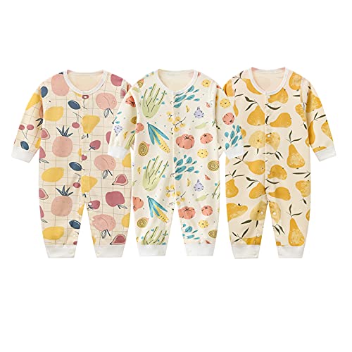 Image of MAMIMAKA Baby Boy Girl Clothes 3-Pack Long Sleeve 100% Cotton Romper 3-24 Months Outfits