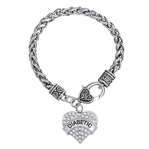 Preisvergleich Produktbild Purposefull - Gesundheitsbewusstsein Armband - DIABETISCHE Liebe Herz Charm - Medical Alert Zubehör - Unisex - Weißer Kristall