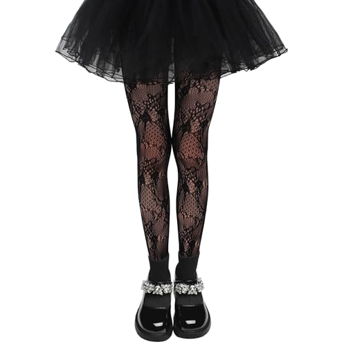 Image of Girls Lace Fishnet Tights Toddler Sheer Patterned Stockings Hollow Dance Pantyhose for Kids Halloween Tights