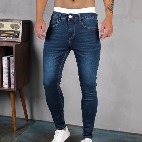 Jeans for Men Slim Fit Vintage Washed Jeans Men Casual Stretch Denim Pants Tight Working Trousers with Pocket Comfort2