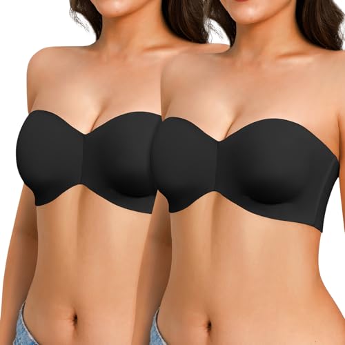 Image of Popilush Strapless Push Up Minimizer Bras for Women Bandeau Support Unlined Bra No Padding Underwire Everyday Bras Tube Top