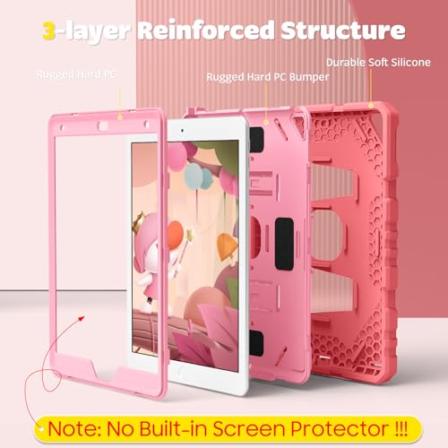 Image of Fintie Kid-Friendly Case for iPad 9th / 8th / 7th Generation 10.2 Inch | Fully-Body Rugged Heavy Duty Shockproof Cover, Portrait & Landscape Viewing, Built-in Kickstand, for Girls /Boys, Pink