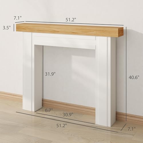 Image of HOMCOM Modern Fireplace Mantel with Leg, 51.2 inch W x 40.6 inch H, Natural Wood | Freestanding Fireplace Surround, For Electric Fireplaces