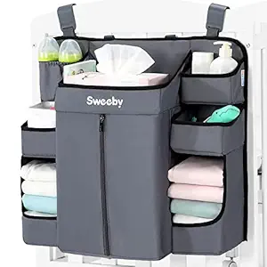 Sweeby Diaper Caddy Organizer and Nursery Organizer, Diaper Stacker for Crib with changing table, Playard or Wall, Hanging Organizer for Baby Essentials & Baby Shower Gifts for Newborn