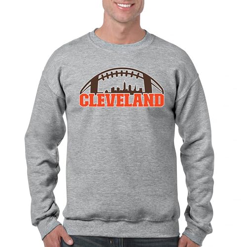 Cleveland Skyline Football Sweatshirt Bleed Orange and Brown Dawg Pound Fantasy League Tailgating Game Day Crewneck - Main Image