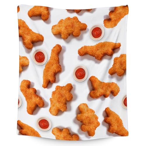 Mercuryelf Dinosaur Chicken Nugget Blanket - Soft, Fuzzy & Warm - 50x60 Inches Flannel Throw Blankets for Living Room, Sofa - White Novelty Throws Gift for Teens