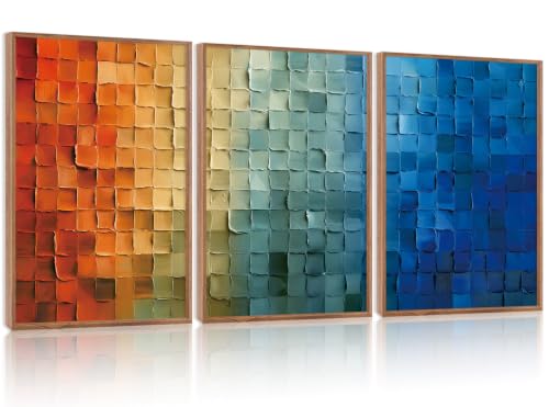 Image of CHDITB 3D Textured Gradient Block Wall Art, Modern Geometric Abstract Decor