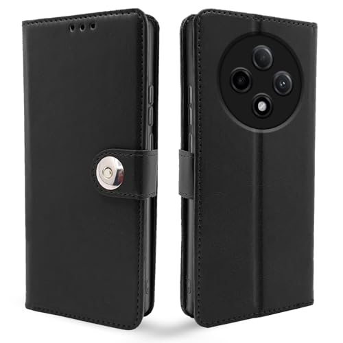 Image of Pikkme Flip Cover Leather Finish | Inside TPU with Card Pockets | Wallet Stand and Shock Proof | Complete Protection Button Flip Case for Oppo F27 5G (Black)