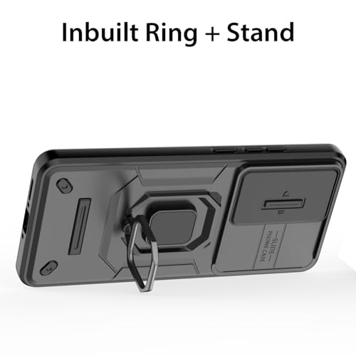 Image of Kapa Armor Slider Back Cover for Poco X7 Pro 5G | Inbuilt Ring + Camera Slider Shockproof Lens Protection Bumper Back Case (Black)