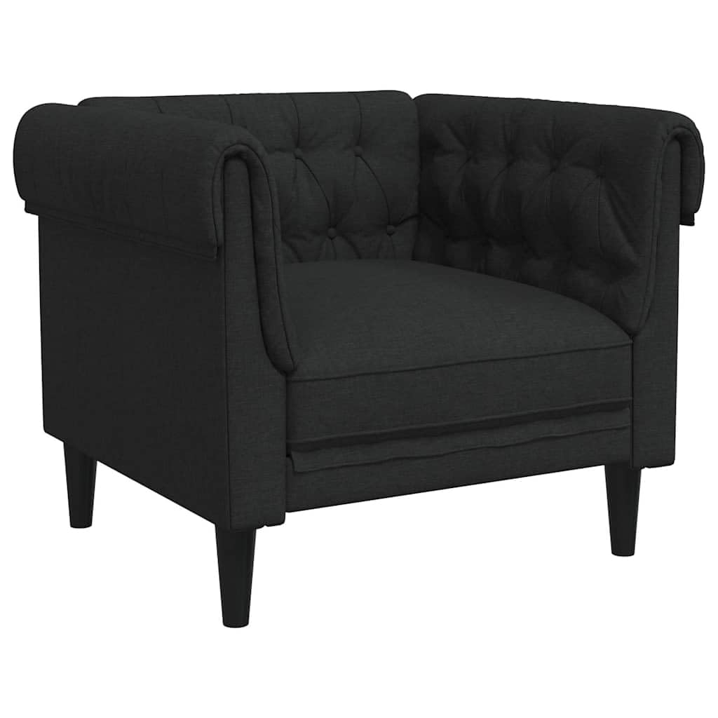 vidaXL Chesterfield Sessel, Polstersessel mit Armlehnen Rückenlehne Stützbeine, Loungesessel für Wohnzimmer, Clubsessel, Modern, Schwarz Stoff