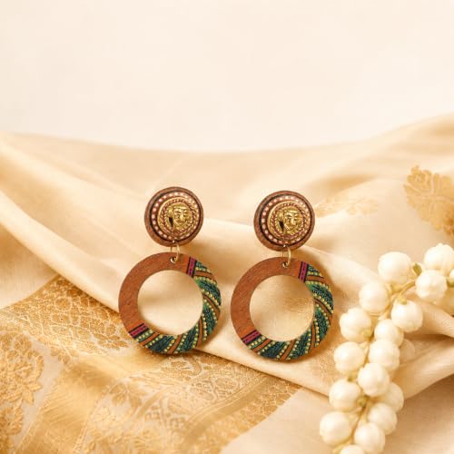 Image of Handcrafted Boho & Ethnic Earrings for Women - Wooden & Brass Statement Designs in Loop, Swing & Motif Styles