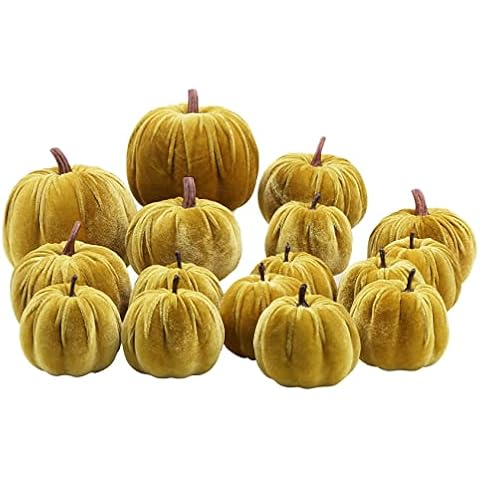Woration 3 Size Artificial Pumpkins Decoration Set Fake Fall Fabric Velvet Pumpkins for Halloween Thanksgiving Christmas Harvest Festival Crafts Garland DIY 16 PCS Cover