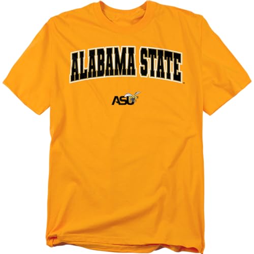 LOGOVISION Alabama State University Arch Logo Secondary Unisex Adult T Shirt, Gold, 2X-Large