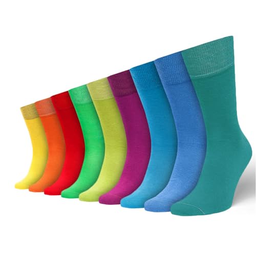von Jungfeld - 9er Pack Bunte Herren Socken - Strümpfe Multicolor - Gr. 43-46 grün, blau lila, gelb, rot, orange von Jungfeld - 9er Pack Bunte Herren Socken - Strümpfe Multicolor - Gr. 43-46 grün, blau lila, gelb, rot, orange