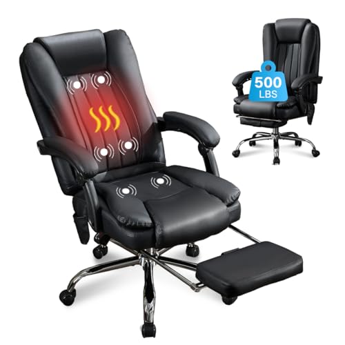 Massage Office Chair with Foot Rest,6 Points Vibration and Heat Ergonomic Executive Desk Chair for Heavy People,500lbs Big and Tall Office Chairs with Reclining High Back for Home Office