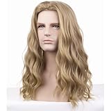 BERON Mens Blonde Brown Long Curly Wigs for Boys Ash Blonde Halloween Cosplay Costume Party or Daily Use Wig