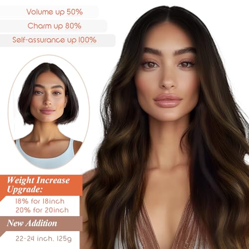 Sunny Wire Hair Extensions Real Human Hair Fish Line Human Hair Extensions Invisible Wire Extensions Dark Brown to Light Brown with Dark Brown #2/2/6 14 Inch