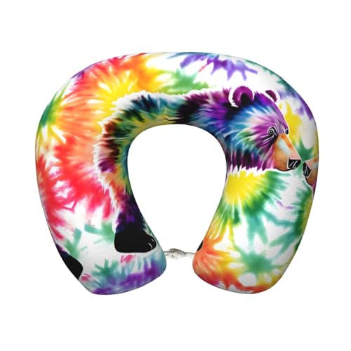 Almohada para viaje con diseño oso tie dye y soporte cuello
