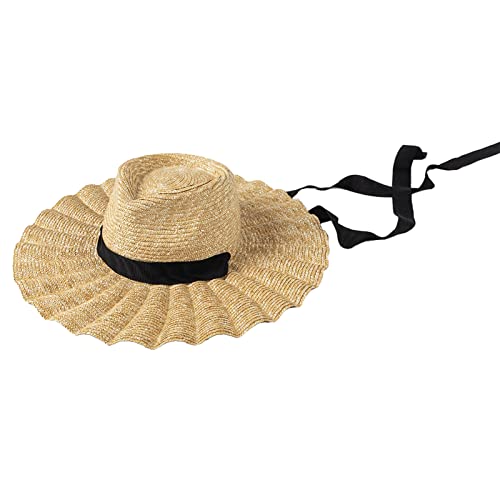 Chapeau de soleil en paille pour femme avec grand bord de 12.9 cm