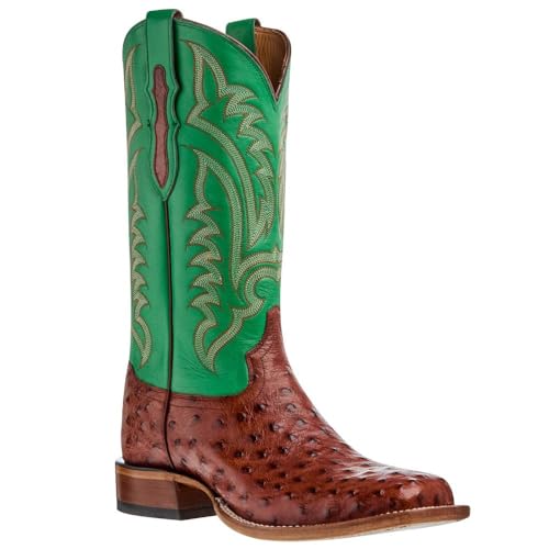 Tony Lama Men`s Tobac Full Quill Ostrich 13In Green Top Cowboy Boot Brown/Tobacco 10.5 D
