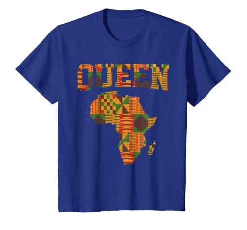 African Queen Art for Women Girls Kente Cloth African Print T-Shirt, Youth, Royal Blue, X-Small