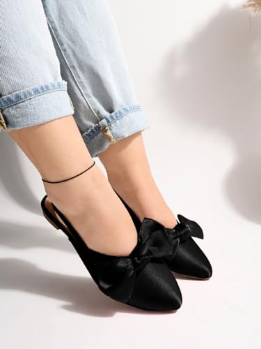 Image of Shoetopia Women's Flat Sandals - Stylish Slingback Slip-On Bally with Bow Design, Comfortable Casual & Party Footwear