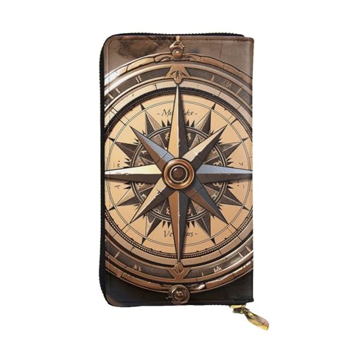 Portefeuille en cuir avec boussole cadeau idéal grande capacité mixte