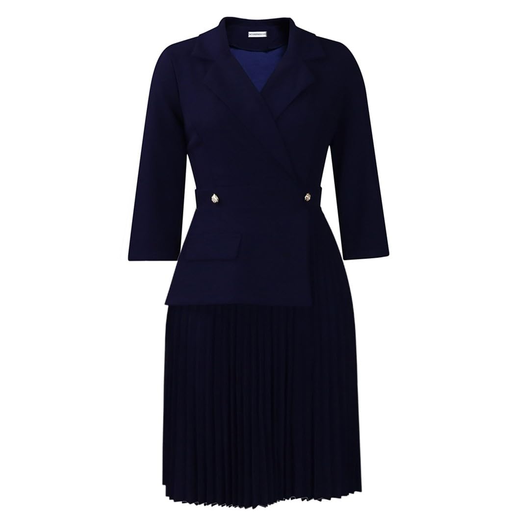 Womens V Neck Business Shirt Dress Sexy Bodycon Women 3 4 Sleeves Work Office Pleated Midi Dresses with