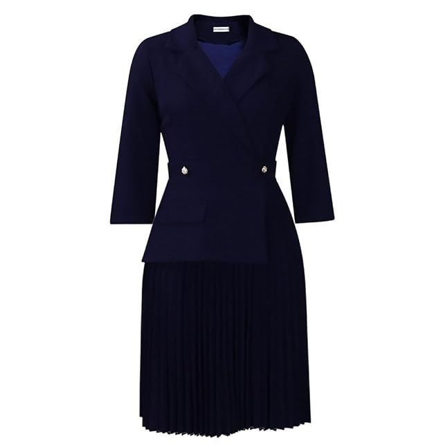 Womens V Neck Business Shirt Dress Sexy Bodycon Women 3 4 Sleeves Work Office Pleated Midi Dresses with