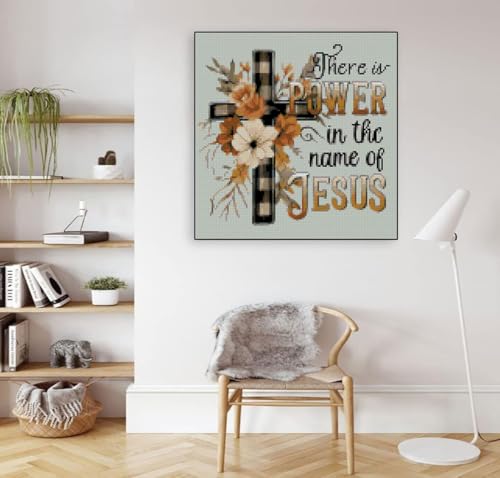 Image of Religious Stamped Cross Stitch Kits -Needlepoint Counted Cross Stitch Kits for Beginners,Religious Cross Dimensions Cross Stitch Kits Embroidery Kit Arts and Crafts for Beginners 13.7x13.7 inch
