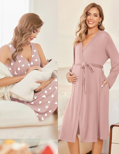 Image of Ekouaer Maternity Nursing Gown and Robe Set Labor Delivery Nursing Nightgowns for Breastfeeding Pregnancy Clothes