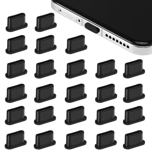 Nynkyon 25Pcs USB C Dust Plug Port Cover, Silicone Type-C charger protector for iPhone 15 16 Plus Pro Max, Samsung Galaxy, Honor, Xiaomi and all Types of Phones and Tablets with Type-C Port, Black