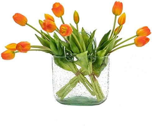 DUYONE 15pcs Artificial Tulips Flowers, Real Touch Latex Bouquet, Fake Tulips for Office Wedding Party Home Kitchen Garden Decoration(Orange,15pcs)